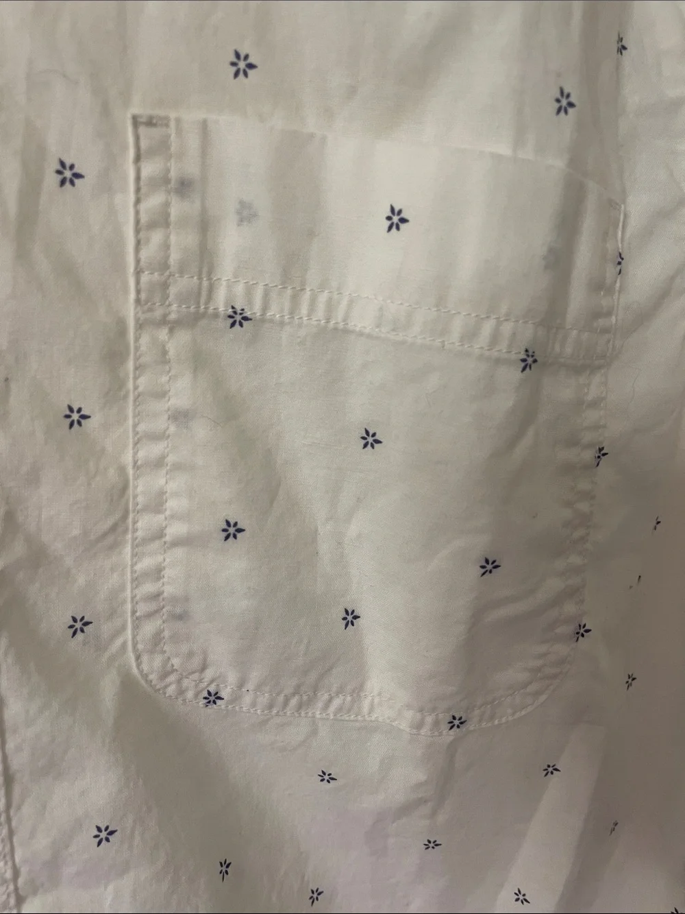 American Eagle Outfitters White Button-Down Shirt with Navy Microprint